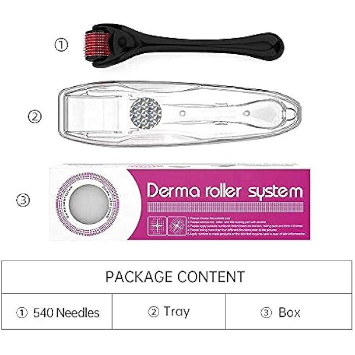 Derma Premium Derma Roller with Free carry case, for & Male Pattern Baldness, Anti-Ageing, Cellulite, Scars & Stretch Marks- 540 needles (0.5mm)- Black - Image 3